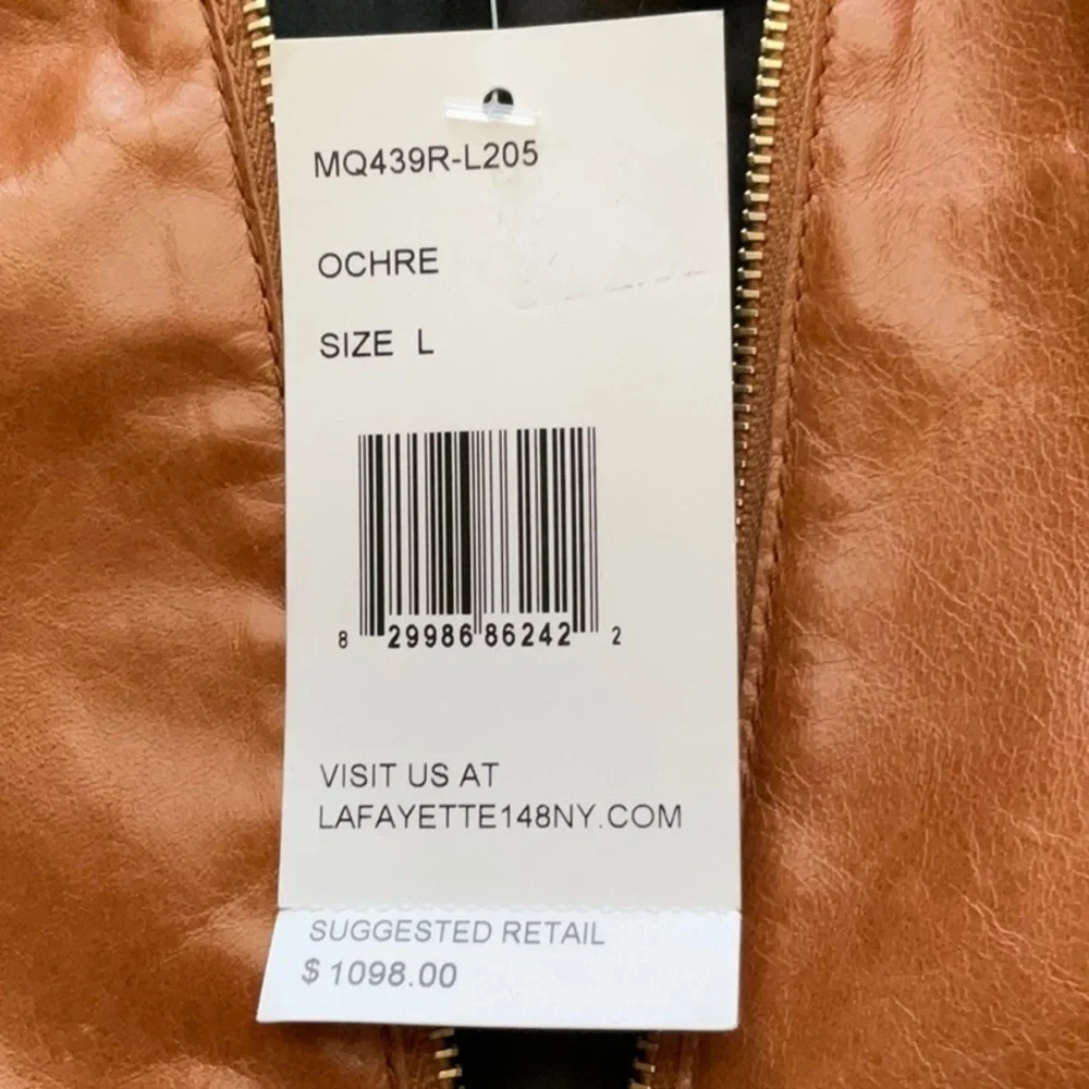 Lafayette 148 New York Brown Wylie Leather Jacket Size L NWT